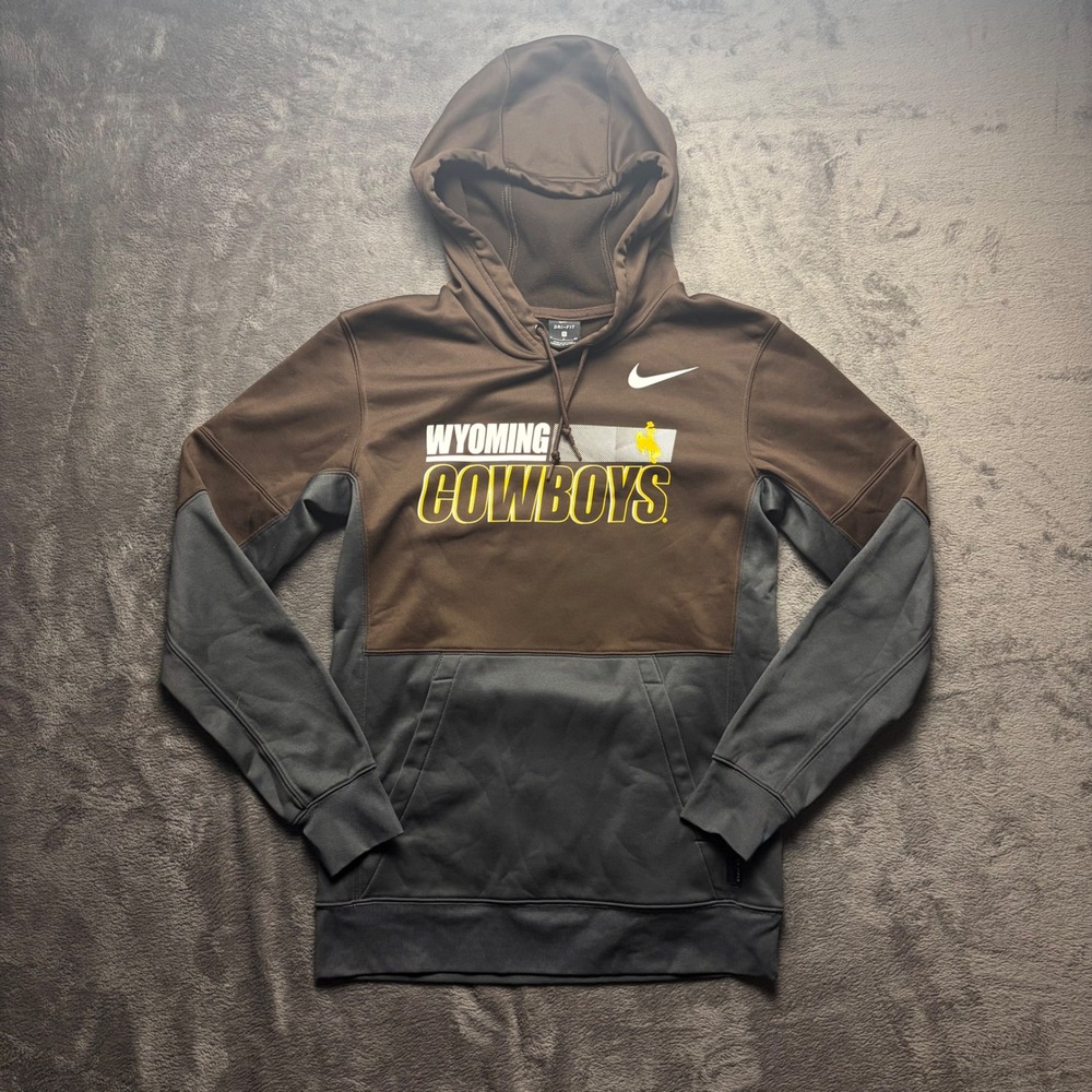 Nike Hoodie Mens S Brown Wyoming Cowboys On-Field Dri-FIT Pullover Sweatshirt